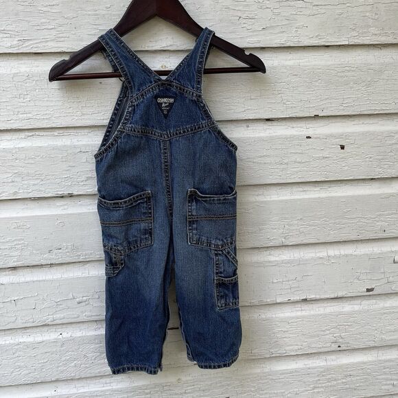 OshKosh B'Gosh Denim Overalls Baby Boy Reverse Logo Bib Vestbak- Size 12M - Picture 3 of 8